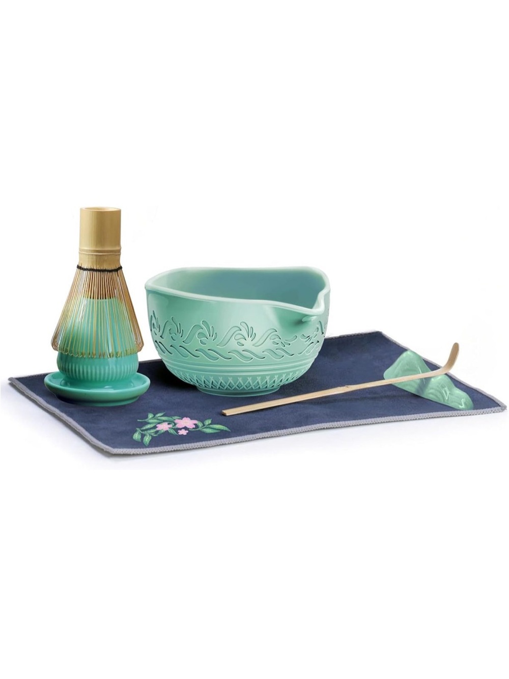 Matcha Tea Set Ceramic Bowl Bamboo Whisk Chasen Complete Matcha Kit NEW